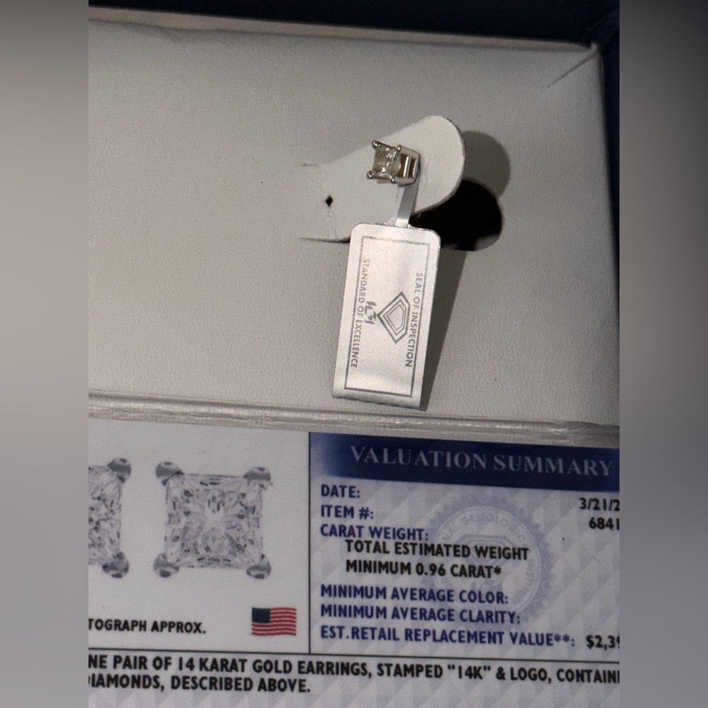 14K White Gold NATURAL Diamond Earrings Receipt included - Picture 7 of 8